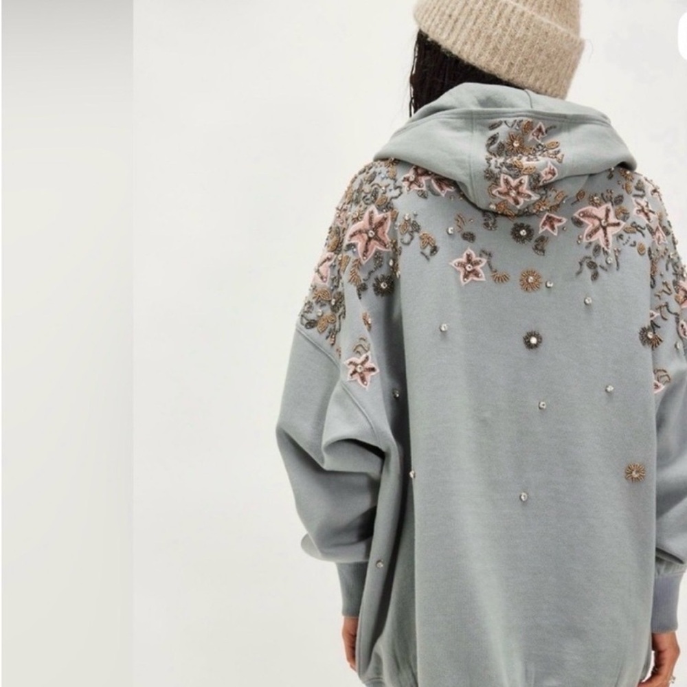 Free People Glitter Oversized Hoodie in Greyhound Combo - Picture 2 of 3